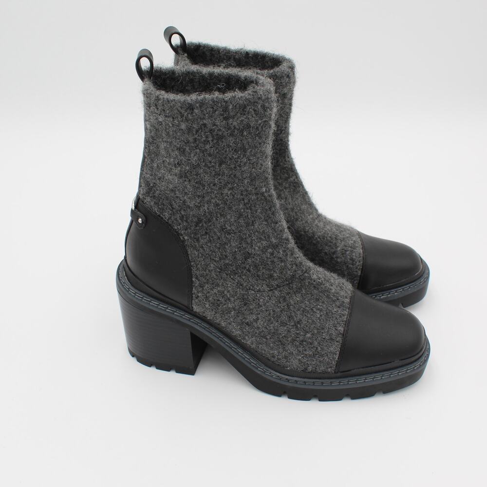 Sam Edelman Boots Womens 9.5 Gray Wool Ankle Gray Lug Sole Block Heel Chunky
